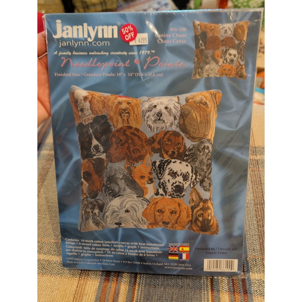 New Vintage Needlepoint Kit Janlynn Canine Chaos Dogs #86-100 Finish 14" X 14"